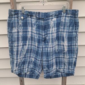 Polo Ralph Lauren India Madras Shorts Mens 38 Blue Plaid 100% Linen Classic Fit